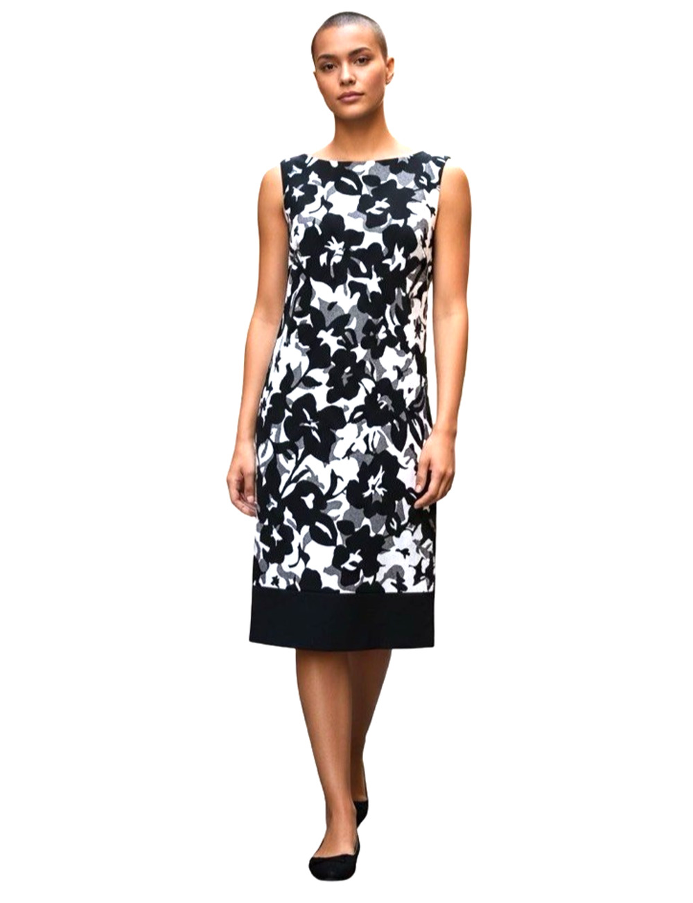Alyx Womens Black White Sleeveless Floral Stretch Sheath Career Dress sz 10